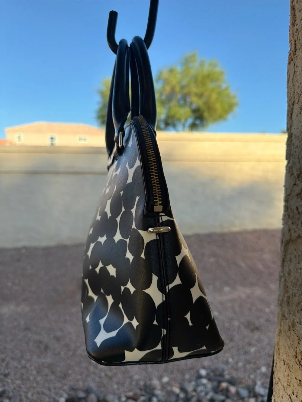 Kate Spade Black White Dot Print Dome Satchel Hand Bag M Medium